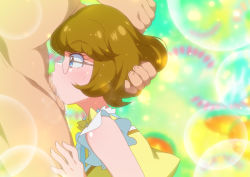 Rule 34 | 1boy, 1girl, blue eyes, brown hair, censored, clothed female nude male, deepthroat, fellatio, glasses, hand on another&#039;s head, hands on another&#039;s head, hetero, ichinose minori, irrumatio, jcm2, mosaic censoring, nude, oral, penis, precure, short hair, solo focus, tropical-rouge! precure, upper body