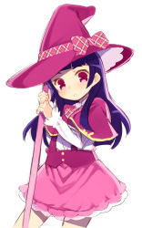 Rule 34 | 1girl, :o, blunt bangs, blush, bow, bowtie, capelet, cowboy shot, hat, hat bow, head tilt, holding, kurasuke, long hair, long sleeves, looking at viewer, original, parted lips, pink bow, pink bowtie, pink capelet, pink hat, pink skirt, plaid, plaid bow, plaid bowtie, plaid neckwear, red eyes, shirt, sidelocks, simple background, sketch, skirt, solo, suspender skirt, suspenders, white background, white shirt, witch hat