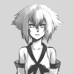 Rule 34 | 1girl, bare shoulders, detached sleeves, grey background, greyscale, monochrome, original, pas (paxiti), pilo, short hair, simple background, solo, upper body, v-neck, white hair