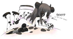 Rule 34 | 00s, 1girl, 2009, animal ears, animal print, ass, black eyes, breasts, clog sandals, cow, cow ears, cow girl, cow print, cow tail, furry, furry female, horns, liki, new year, nude, sandals, solo, tail