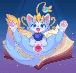 Rule 34 | 1girl, ahoge, animal hands, animated, animated gif, anus, blue eyes, blue sclera, blush, blush stickers, book, cat, cervix, clitoral hood, clitoris, closed eyes, colored sclera, cross-section, cum, cum in pussy, cum pool, disembodied penis, ejaculation, eyebrows, fangs, fur trim, furry, gradient background, happy, happy sex, invisible penis, kemocamotli, league of legends, legs up, looking down, lying, nude, on back, open mouth, orgasm, pawpads, penis, pixel art, pussy, sex, smile, sparkle, spread legs, stomach bulge, tail, uncensored, vaginal, whiskers, yuumi (league of legends)