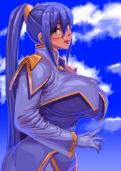 Rule 34 | 1girl, blue hair, breasts, highres, huge breasts, sashizume soutarou, solo, tagme