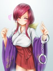 Rule 34 | 1girl, blush, bow, cuffs, hair bow, handcuffs, heart, japanese clothes, kimono, kotohime (touhou), layered clothes, layered kimono, looking at viewer, miniskirt, red eyes, red hair, skirt, smile, teruteru12, touhou, touhou (pc-98), wide sleeves