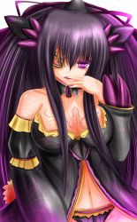 Rule 34 | 10s, 1girl, banette, bare shoulders, black hair, black panties, breasts, creatures (company), detached collar, detached sleeves, eyepatch, fang, game freak, gem, gen 3 pokemon, hair ribbon, highres, large breasts, long hair, mega banette, mega pokemon, nail polish, navel, nintendo, panties, personification, pokemon, pokemon xy, purple eyes, ribbon, solo, strapless, super oniko, symbol-shaped pupils, tattoo, two side up, underwear, very long hair