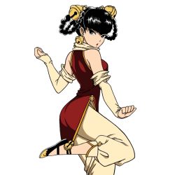 Rule 34 | 1girl, black eyes, black hair, china dress, chinese clothes, dress, female focus, lin lin (one-punch man), one-punch man, simple background, solo, white background