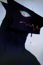 Rule 34 | 1boy, black skin, blue sclera, closed mouth, colored sclera, colored skin, english text, furry, furry male, grey background, highres, looking at viewer, male focus, original, portrait, red eyes, solo, trina (pckgmeat)