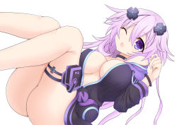 Rule 34 | 10s, 1girl, ;o, absurdres, adult neptune, ayame shino, bad id, bad pixiv id, blush, bow, breasts, choker, cleavage, d-pad, hair bow, hair ornament, highres, hood, hooded track jacket, jacket, large breasts, long hair, long sleeves, looking at viewer, neptune (neptunia), neptune (series), no bra, no panties, aged up, one eye closed, open mouth, purple eyes, purple hair, shin jigen game neptune vii, simple background, solo, thigh strap, track jacket, white background