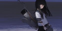 Rule 34 | 10s, 1girl, astg, bad id, bad twitter id, black hair, brown eyes, hatsuyuki (kancolle), kantai collection, long hair, looking at viewer, short sleeves, solo, upper body, water