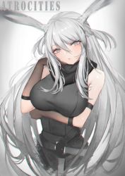 Rule 34 | 1girl, animal ears, arknights, breasts, rabbit ears, fentou shou, large breasts, long hair, looking at viewer, savage (arknights), solo, two side up, white eyes, white hair