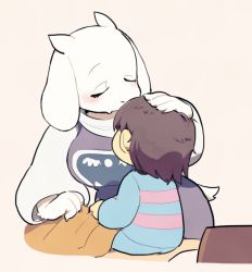 Rule 34 | 1girl, androgynous, artist request, brown hair, closed eyes, frisk (undertale), furry, goat, short hair, toby fox (publisher), toriel, undertale