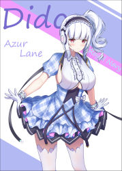 Rule 34 | 1girl, absurdres, azur lane, blue dress, blush, breasts, center frills, character name, clothing cutout, dido (azur lane), dido (muse) (azur lane), dress, framed breasts, frilled hairband, frilled headband, frills, gloves, hairband, headphones, highres, idol, idol clothes, large breasts, layered dress, lin (user uzmw2535), long hair, plaid, plaid dress, puffy short sleeves, puffy sleeves, red eyes, short dress, short sleeves, side ponytail, sideboob, solo, thighhighs, underboob, underboob cutout, white gloves, white thighhighs, wrist cuffs, zettai ryouiki