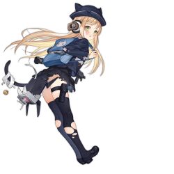 Rule 34 | 1girl, animal ear headwear, animal ears, animal print, b&amp;t mp9, backpack, bag, bandaged tail, behind-the-head headphones, bell, black footwear, black hat, black skirt, black tail, black thighhighs, blonde hair, blue bag, blue hat, blue jacket, blush, cat print, caution tape, convenient censoring, dinergate (girls&#039; frontline), explosive, fake animal ears, fake tail, fake whiskers, flashbang, girls&#039; frontline, green eyes, grenade, gun, haijin, hand grenade, hat, headphones, holding strap, jacket, keep out, less-than-lethal weapon, long hair, long sleeves, looking at viewer, looking back, m84 stun grenade, mary janes, non-humanoid robot, official art, open mouth, pleated skirt, pouch, robot, sangvis ferri, shirt, shoes, simple background, skirt, solo, standing, stun grenade, submachine gun, tail, tail bell, tail ornament, tape, tears, thigh pouch, thigh strap, thighhighs, tmp (black cat nursery) (girls&#039; frontline), tmp (girls&#039; frontline), torn clothes, torn jacket, torn shirt, torn skirt, torn thighhighs, transparent background, weapon, white shirt