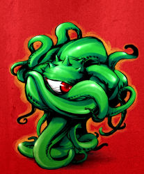 Rule 34 | green tentacles, highres, marvel, no humans, one-eyed, painfultree, red eyes, shuma gorath, simple background, solo, tentacles