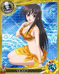 Rule 34 | 10s, 1girl, artist request, bikini, black hair, card (medium), character name, chess piece, high school dxd, magic circle, official art, pawn (chess), purple eyes, raynare, solo, swimsuit, trading card