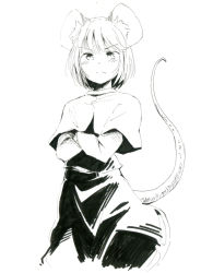 Rule 34 | 1girl, animal ears, capelet, crossed arms, female focus, frown, greyscale, long sleeves, looking at viewer, monochrome, mouse ears, mouse tail, nazrin, serious, short hair, simple background, sketch, skirt, skirt set, solo, standing, tail, touhou, white background, yudepii