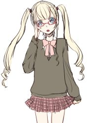 Rule 34 | blonde hair, blue eyes, glasses, ind, long hair, skirt, solo, twintails