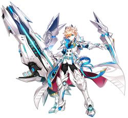 Rule 34 | 1boy, armor, artist request, black necktie, black pants, blonde hair, blue eyes, boots, brown hair, buttons, cannon, centurion (elsword), chung seiker, closed mouth, double-breasted, elsword, full armor, full body, gloves, holding, holding weapon, looking at viewer, male focus, multicolored hair, necktie, official art, pants, pauldrons, shoulder armor, smile, solo, spiked hair, standing, transparent background, two-tone hair, weapon