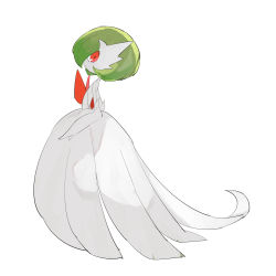 Rule 34 | 1girl, apios, bad id, bad pixiv id, bare shoulders, bob cut, colored skin, creatures (company), dress, elbow gloves, female focus, flat chest, from side, full body, game freak, gardevoir, gen 3 pokemon, gloves, green hair, highres, looking at viewer, mega gardevoir, mega pokemon, nintendo, open mouth, pokemon, pokemon (creature), red eyes, short hair, simple background, solo, standing, strapless, strapless dress, white background, white dress, white gloves, white skin