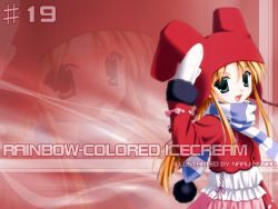 Rule 34 | 1girl, :d, arm up, blonde hair, cowboy shot, fang, gloves, green eyes, hat, layered skirt, long hair, looking at viewer, mittens, nanao naru, open mouth, orange hair, salute, scarf, skirt, smile, solo, wallpaper, white gloves, white skirt, zoom layer