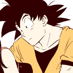Rule 34 | 1boy, 1girl, black eyes, black hair, breasts, chi-chi (dragon ball), couple, dougi, dragon ball, expressionless, looking at another, miiko (drops7), out of frame, simple background, son goku, spiked hair, white background