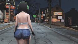 Rule 34 | 3d, animated, ass, black hair, bouncing breasts, breasts, denim, denim shorts, fallout (series), fallout 4, fingerless gloves, gloves, green eyes, halterneck, headset, kyoumachi seika, large breasts, short hair, short shorts, shorts, sound, tagme, thick thighs, thighs, underboob, video, voiceroid, walking