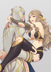 Rule 34 | 1boy, 1girl, absurdres, ahoge, armpits, bare shoulders, blonde hair, bridal gauntlets, circlet, commission, commissioner upload, feet, fire emblem, fire emblem fates, fire emblem heroes, hetero, highres, kiran (fire emblem), kiran (male) (fire emblem), lipstick mark, long hair, nail polish, navel, nintendo, nipples, open mouth, ophelia (fire emblem), red nails, sex, shiro font, thighhighs