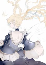 Rule 34 | 1girl, bad id, bad pixiv id, beatrice (umineko), blonde hair, braid, bug, butterfly, butterfly wings, choker, closed eyes, dress, from behind, hair down, insect, insect wings, kafi, no naku koro ni (series), ryuukishi07, umineko no naku koro ni, wide sleeves, wings