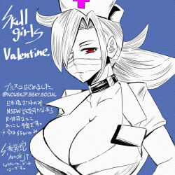 Rule 34 | breasts, hat, huge breasts, monochrome, nurse cap, s.yoshida (nouskjp), skullgirls, valentine (skullgirls)