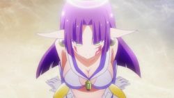 Rule 34 | 10s, 1girl, animated, animated gif, bouncing breasts, breasts, cleavage, earrings, elf, halo, jewelry, large breasts, looking at viewer, no game no life, pointy ears, purple hair, screencap, trembling