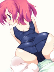 Rule 34 | 1girl, ass, blue eyes, cameltoe, feet, huge ass, looking back, one-piece swimsuit, pink hair, school swimsuit, short hair, socks, solo, swimsuit, twintails, yamano sachi