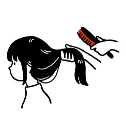 Rule 34 | 1girl, black hair, brushing another&#039;s hair, brushing hair, expressionless, from side, greyscale, hair brush, hairdressing, hirasawa minami, holding, holding another&#039;s hair, holding brush, long hair, looking away, lowres, monochrome, original, out of frame, portrait, profile, sidelocks, simple background, solo focus, spot color, white background