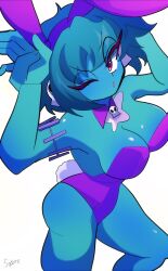 Rule 34 | 1girl, ass, breasts, cleavage, colored skin, from above, green skin, highres, isometric, large breasts, leotard, one eye closed, playboy bunny, rabbit ears, rabbit tail, rottytops, satoro301, shantae (series), wink, zombie