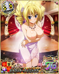 Rule 34 | arms under breasts, bare shoulders, blonde hair, blue eyes, breasts, breasts out, card (medium), cleavage, dress, high school dxd, highres, large breasts, looking at viewer, ravel phenex, third-party edit, white dress