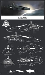 Rule 34 | absurdres, baranha, battleship (eve online), blueprint (medium), commentary, concept art, english text, eve online, from above, from behind, from below, from side, glowing, highres, military, military vehicle, multiple views, no humans, original, outdoors, planet, science fiction, space, space ship, spacecraft, spaceship, vehicle focus