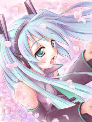 Rule 34 | bad id, bad pixiv id, blue hair, cherry blossoms, detached sleeves, green eyes, hatsune miku, necktie, satogo, solo, tears, twintails, vocaloid