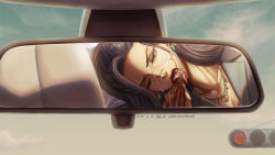 Rule 34 | 1boy, 1girl, black hair, blazer, blue sky, breasts, car, car interior, censored, cleavage, collarbone, commentary request, cum, earrings, elleciel.eud, erection, executive mishiro, facial, fellatio, formal, green eyes, hair pulled back, has uncensored version, head tilt, hetero, idolmaster, idolmaster cinderella girls, jacket, jewelry, long hair, mirror, mosaic censoring, motor vehicle, necklace, one eye closed, open mouth, oral, penis, ponytail, rear-view mirror, sky, solo focus, suit, tongue, tongue out, traffic light
