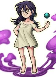 Rule 34 | 1girl, aged down, barefoot, black hair, merlin (nanatsu no taizai), mole, solo, yellow eyes