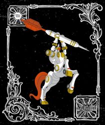 Rule 34 | centaur, dart, digimon, digimon (creature), highres, knightchessmon (white), solo, tail, taur