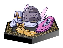 angewomon armor bodysuit bracelet breastplate digimon digimon_frontier gerusyu helmet jewelry legendary_spirit_(digimon) no_humans object_focus pink_ribbon ribbon simple_background white_background winged_helmet