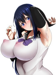 Rule 34 | 10s, 1girl, arm up, armpit sex, armpits, blue eyes, blue hair, breasts, cum, cum on armpit, cum on armpits, cum on body, cum on upper body, gokukoku no brynhildr, hair between eyes, highres, huge breasts, impossible clothes, impossible shirt, kuroha neko, matching hair/eyes, nipples, no bra, shirt, shumichi, simple background, solo, white background