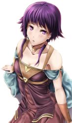 Rule 34 | 1girl, :o, bad id, bad pixiv id, bare shoulders, blush, bracelet, breasts, cape, cleavage, dress, fire emblem, fire emblem: the sacred stones, jewelry, low twintails, lute (fire emblem), nintendo, purple eyes, purple hair, sajittari, short hair, solo, twintails