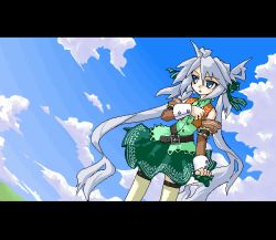 Rule 34 | 1girl, letterboxed, mof, mof&#039;s silver haired twintailed girl, oekaki, original, solo, thighhighs