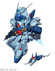 Rule 34 | aircraft, airplane, blue eyes, char&#039;s counterattack, character name, deformed, fighter jet, gun, gundam, holding, holding gun, holding weapon, jet, mecha, military vehicle, mobile suit, multiple views, no humans, noah noah, re-gz, robot, science fiction, simple background, weapon, white background