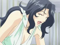 Rule 34 | 1boy, 1girl, anal, animated, animated gif, bare shoulders, bent over, blue hair, blush, breasts, cleavage, clenched teeth, clothed sex, doggystyle, dress, earrings, closed eyes, hana no joshi ana: newscaster etsuko, hetero, jewelry, large breasts, long hair, o o, open mouth, penis, sex, sex from behind, surprised, teeth, uncensored, white dress, x-ray, yamanobe etsuko