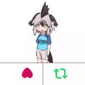 Rule 34 | 1girl, animal ears, animated, arms at sides, bent over, black hair, commentary request, epilepsy warning, greater roadrunner (kemono friends), kemono friends, kemono friends 2, looping animation, motion blur, multicolored hair, raglan sleeves, shirt, short hair, short sleeves, shorts, simple background, solo, t-shirt, taro (tontaro), twitter, video, white background, white hair