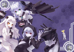 Rule 34 | 10s, 1boy, 3girls, :3, abyssal ship, bare arms, bare shoulders, baton, black bra, black dress, black panties, bodysuit, bra, breasts, cane, cannon, cape, dress, green eyes, grin, hood, horns, kantai collection, long sleeves, looking at viewer, military, military uniform, mittens, multiple girls, northern ocean princess, open clothes, open dress, open mouth, oukawa yuu, panties, pink eyes, re-class battleship, rensouhou-chan, side-tie panties, silver hair, sleeveless, sleeveless dress, smile, t-head admiral, torn cape, torn clothes, underboob, underwear, uniform, white dress, wo-class aircraft carrier, yellow eyes