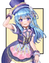Rule 34 | 1girl, bang dream!, blue eyes, blush, bow, breasts, cleavage, crying, crying with eyes open, dress, frilled dress, frills, hair ornament, hand on own head, hat, hat bow, hello happy world!, highres, jewelry, long hair, matsubara kanon, pocari (sq551), short sleeves, skirt, star (symbol), tears