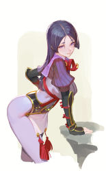 Rule 34 | 1girl, ass, bad id, bad pixiv id, black gloves, bodysuit, bracer, breasts, fate/grand order, fate (series), gloves, highres, long hair, minamoto no raikou (fate), purple eyes, purple hair, smile, solo, timbougami