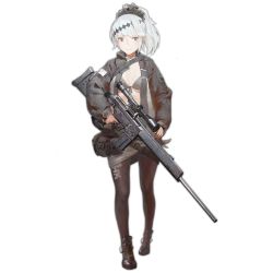 Rule 34 | 1girl, bikini, bikini top only, black footwear, black jacket, black pantyhose, boots, breasts, cancer (zjcconan), closed mouth, eyebrows, finger on trigger, full body, girls&#039; frontline, green bikini, green eyes, gun, h&amp;k psg1, hair between eyes, hair ribbon, hands on own hips, heckler &amp; koch, holding, holding gun, holding weapon, holster, hood, hooded jacket, jacket, looking to the side, medium breasts, official art, pantyhose, personification, ponytail, psg-1 (girls&#039; frontline), ribbon, rifle, scope, short hair, silver hair, sniper rifle, solo, standing, swimsuit, transparent background, weapon
