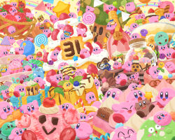 Rule 34 | absurdres, animal ears, anniversary, bandana waddle dee, basket, blue skin, blueberry, blush stickers, bottle, cake, cake slice, candle, candy, character mask, cherry, chocolate cake, closed eyes, colored skin, confetti, copy ability, drill kirby, drinking straw, drooling, eating, elfilin, food, food on face, fruit, green skin, happy, hi-jump kirby, highres, invincible candy, jar, kabu (kirby), king dedede, kirby, kirby&#039;s dream buffet, kirby (series), lollipop, looking at another, looking at viewer, magolor, mask, maxim tomato, meta knight, miclot, mouse ears, needle kirby, nintendo, no humans, o o, one eye closed, open mouth, pink skin, rainbow, smile, solid oval eyes, sprinkles, standing, standing on one leg, star (symbol), star rod, stone kirby, strawberry, string of flags, too many, tornado kirby, waddle dee, wheel kirby, whispy woods, yellow skin